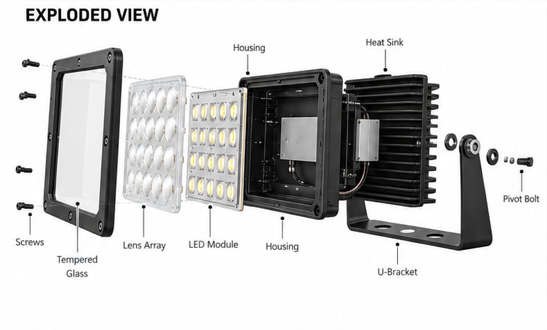 Flood light structure and components