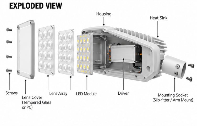 Street light structure and components